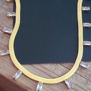 Gold plated Necklace- Clear white Stone